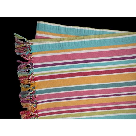 Pier 1 Table Runner Lot 2 Multicolored Striped Tassels Fringed 72" Bright Pink - Picture 8 of 14